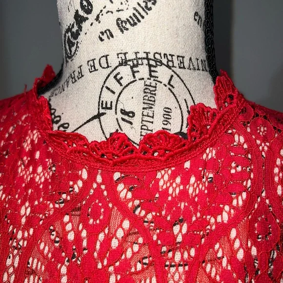 Lulus Remarkable Red Lace Dress/Shirt Sleeve/Cocktail/Size M - Picture 9 of 13